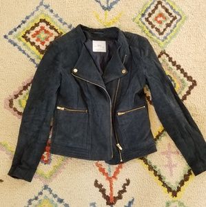 Mango Navy Suede Leather Jacket
